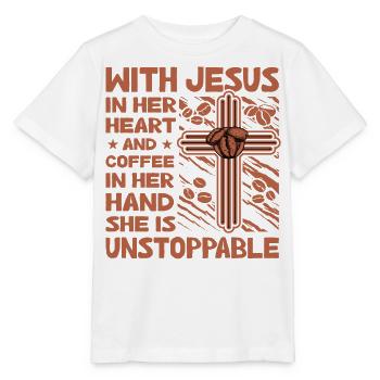 Christentum Jesus Kaffee Lustiger Spruch - Stanley/Stella Kinder T-Shirt MINI CREATOR  - Weiß - Vorne - Maike (125cm)