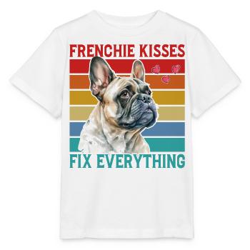 Frenchie Kisses fix everything - Stanley/Stella MINI CREATOR Kids’ T-Shirt - white - Front - Maike (125cm)