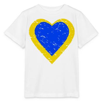 Solidarité avec l’Ukraine - cœur bleu jaune - T-shirt bio MINI CREATOR Stanley/Stella Enfant - blanc - Devant - Maike (125cm)