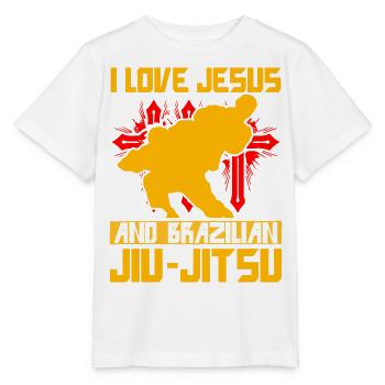 I love Jesus and Brazilian Jiu-Jitsu - Stanley/Stella MINI CREATOR Kids’ T-Shirt - white - Front - Maike (125cm)