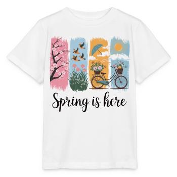 Spring Awakening – Blossoms, Birds & Bicycle - Stanley/Stella MINI CREATOR Kids’ T-Shirt - white - Front - Maike (125cm)