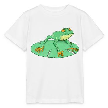 Mignonne grenouille verte sur un nénuphar - T-shirt bio MINI CREATOR Stanley/Stella Enfant - blanc - Devant - Maike (125cm)