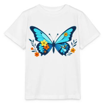 Falter mit Blumen - Stanley/Stella Kinder T-Shirt MINI CREATOR  - Weiß - Vorne - Maike (125cm)