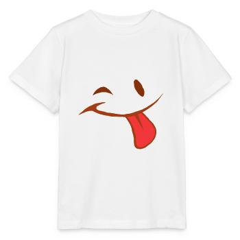 Zunge Gesicht Mimik Smilie Zwinkern Geschenk Frech - Stanley/Stella Kinder T-Shirt MINI CREATOR  - Weiß - Vorne - Maike (125cm)