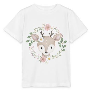doux cerf dans une couronne de fleurs - T-shirt bio MINI CREATOR Stanley/Stella Enfant - blanc - Devant - Maike (125cm)