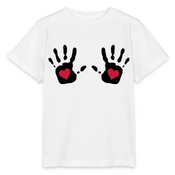 Hand Herz Ausschnitt 3 2c - Stanley/Stella Kinder T-Shirt MINI CREATOR  - Weiß - Vorne - Maike (125cm)