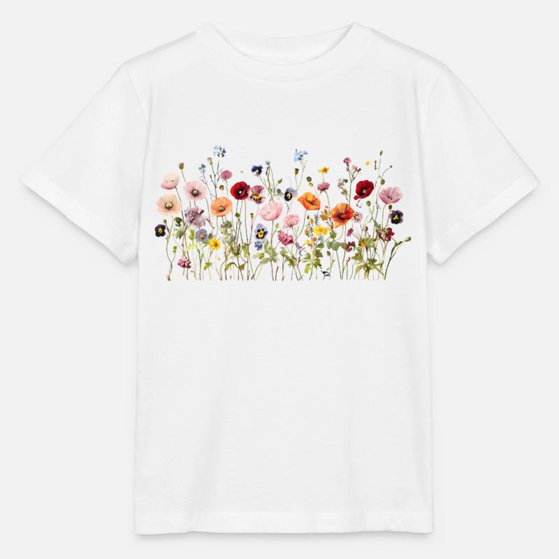 Prairie de fleurs sauvages – Fleurs d’aquarelle naturelles - T-shirt bio MINI CREATOR Stanley/Stella Enfant - blanc
