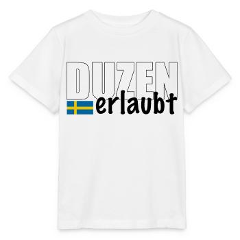 Duzen erlaubt Spruch Du Anrede Schweden Fahne - Stanley/Stella Kinder T-Shirt MINI CREATOR  - Weiß - Vorne - Maike (125cm)