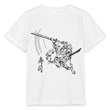 Samurai cat with Japanese writing "Suhshi" - Stanley/Stella MINI CREATOR Kids’ T-Shirt - white - Front - Maike (125cm)