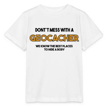 Ne jouez pas avec un Geocacher | Police orange - T-shirt bio MINI CREATOR Stanley/Stella Enfant - blanc - Devant - Maike (125cm)