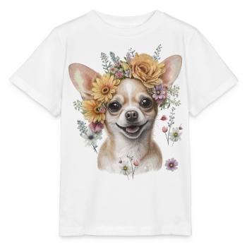 Lieblicher Chihuahua Mit Blumenkranz - Stanley/Stella Kinder T-Shirt MINI CREATOR  - Weiß - Vorne - Maike (125cm)