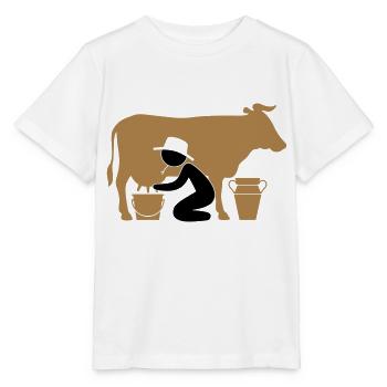 Farmer at milking a cow - Stanley/Stella MINI CREATOR Kids’ T-Shirt - white - Front - Maike (125cm)