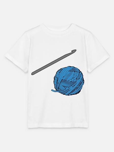 Blaues Häkel-Garn mit Häkelnadel - Stanley/Stella Kinder T-Shirt MINI CREATOR - Weiß