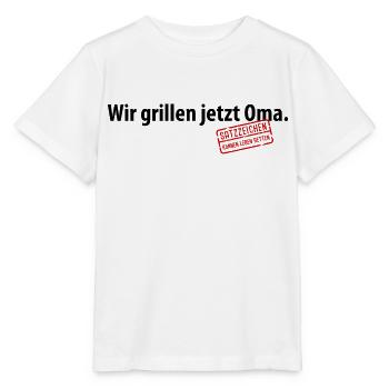 Wir grillen jetzt Oma Satzzeichen Komma Leben Omi - Stanley/Stella Kinder T-Shirt MINI CREATOR  - Weiß - Vorne - Maike (125cm)