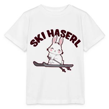 Skifahrerin Skihase Skihasen Skihaserl Skihäschen - Stanley/Stella Kinder T-Shirt MINI CREATOR  - Weiß - Vorne - Maike (125cm)