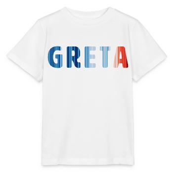 Greta | Warming Stripes - Stanley/Stella Kinder T-Shirt MINI CREATOR  - Weiß - Vorne - Maike (125cm)