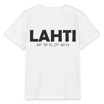 Lahti - Finland - Coordinates - Longitude Latitude - Stanley/Stella Kinder T-Shirt MINI CREATOR  - Weiß - Vorne - Maike (125cm)