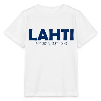 Lahti - Finlande - Coordonnées - Longitude Latitude - T-shirt bio MINI CREATOR Stanley/Stella Enfant - blanc - Devant - Maike (125cm)