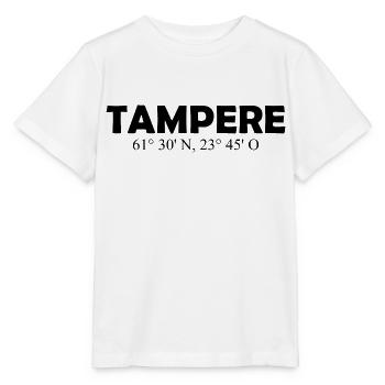 Tampere - Finlande - Coordonnées - Longitude - T-shirt bio MINI CREATOR Stanley/Stella Enfant - blanc - Devant - Maike (125cm)