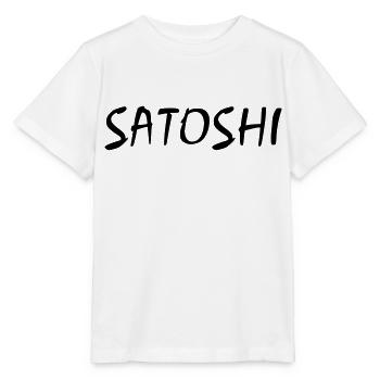SATOSHI Schriftzug der Gründer von Bitcoin - Stanley/Stella Kinder T-Shirt MINI CREATOR  - Weiß - Vorne - Maike (125cm)