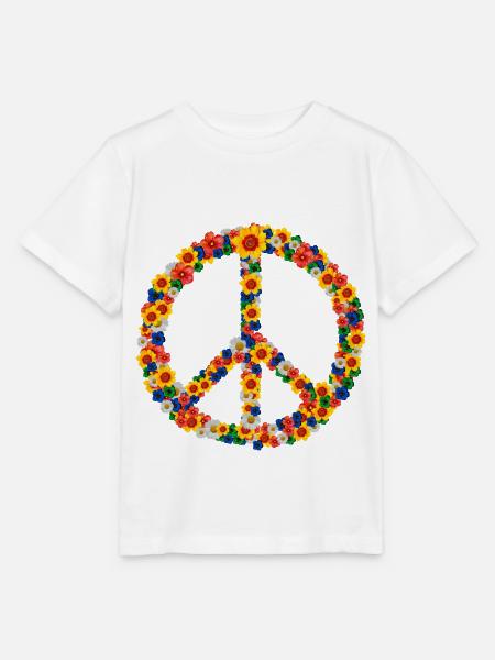 Peace Love jaren '60 jaren '70 Flower Power Hippie Uit - Stanley/Stella Kinder-T-shirt MINI CREATOR  - wit