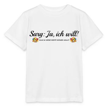 Sarg Ja, ich will, lustiger Spruch JGA, Heirat - Stanley/Stella Kinder T-Shirt MINI CREATOR  - Weiß - Vorne - Maike (125cm)