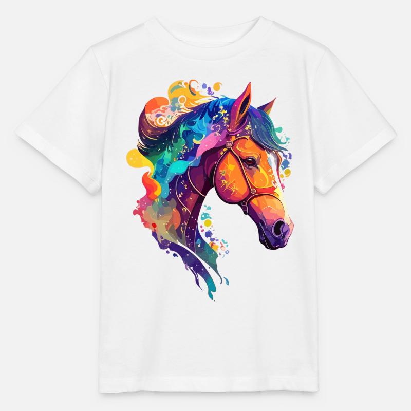 Belle illustration d’équitation de poney coloré de cheval - T-shirt bio MINI CREATOR Stanley/Stella Enfant - blanc