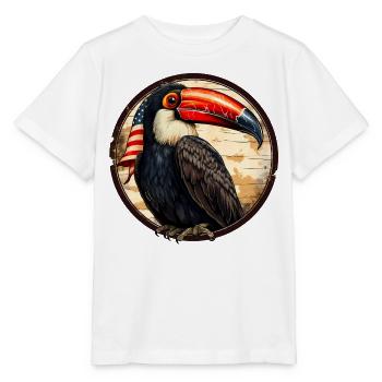 Tukan mit Amerika Flagge - Stanley/Stella Kinder T-Shirt MINI CREATOR  - Weiß - Vorne - Maike (125cm)