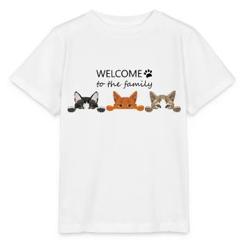 Willkommen in der Katzenfamilie - Stanley/Stella Kinder T-Shirt MINI CREATOR  - Weiß - Vorne - Maike (125cm)