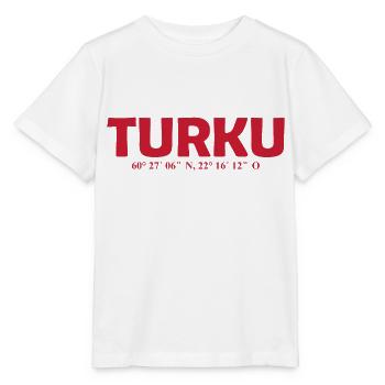 Turku Finland - Coordinates - Longitude - Latitude - Stanley/Stella Kinder T-Shirt MINI CREATOR  - Weiß - Vorne - Maike (125cm)