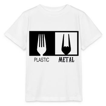 Plastic and Metal, Heavy Metal, Hard Rock, Fork - Stanley/Stella MINI CREATOR Kids’ T-Shirt - white - Front - Maike (125cm)