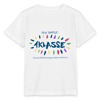 Neue Adresse: Erste Klasse - Stanley/Stella Kinder T-Shirt MINI CREATOR  - Weiß - Vorne - Maike (125cm)