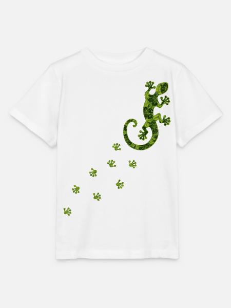 Gecko mit Hibiskus, Tapsen, Füße, Fußabdruck Tiere - Stanley/Stella Kinder T-Shirt MINI CREATOR - Weiß