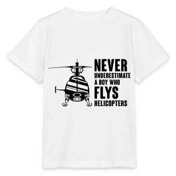 Unterschätzen Sie niemals einen Jungen, der Hubschrauber fliegt Pil - Stanley/Stella Kinder T-Shirt MINI CREATOR  - Weiß - Vorne - Maike (125cm)