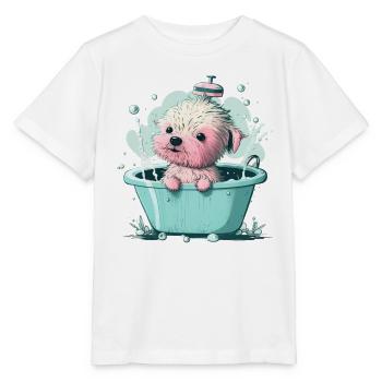 Mignon jeune chien dans la baignoire - T-shirt bio MINI CREATOR Stanley/Stella Enfant - blanc - Devant - Maike (125cm)
