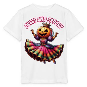 Princesse citrouille d’Halloween avec robe colorée - T-shirt bio MINI CREATOR Stanley/Stella Enfant - blanc - Devant - Maike (125cm)