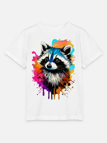 Waschbär Farbenfroh - Waschbär Raccoon - Stanley/Stella Kinder T-Shirt MINI CREATOR  - Weiß
