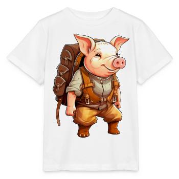Schweinchen Wandern / Bergsteiger Schweinchen - Stanley/Stella Kinder T-Shirt MINI CREATOR  - Weiß - Vorne - Maike (125cm)