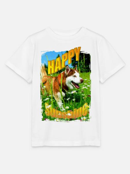 Fröhlicher Hund im Blumenfeld - Stanley/Stella Kinder T-Shirt MINI CREATOR - Weiß