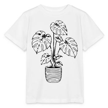 Monstera im Topf – Minimalistisches Botanical  - Stanley/Stella Kinder T-Shirt MINI CREATOR  - Weiß - Vorne - Maike (125cm)