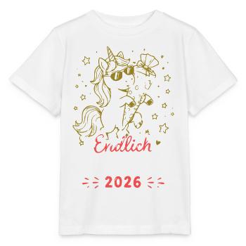 Einhorn Schulkind 2026 Erstschultag - Stanley/Stella Kinder T-Shirt MINI CREATOR  - Weiß - Vorne - Maike (125cm)
