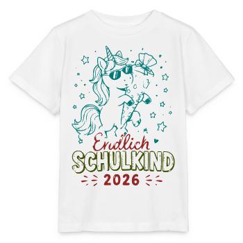 Endlich Schulkind 2026 Unicorn Feier - Stanley/Stella Kinder T-Shirt MINI CREATOR  - Weiß - Vorne - Maike (125cm)