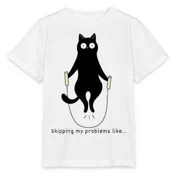 Seilspringende Katze – Lustiges Fitnessmotiv - Stanley/Stella Kinder T-Shirt MINI CREATOR  - Weiß - Vorne - Maike (125cm)