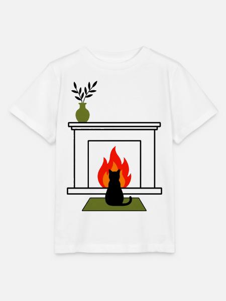 gatto_nero_davanti_fuoco_acceso - Stanley/Stella Kinder T-Shirt MINI CREATOR - Weiß