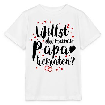Willst du heiraten? Heiratsantrag Idee mit Kind - Stanley/Stella Kinder T-Shirt MINI CREATOR  - Weiß - Vorne - Maike (125cm)