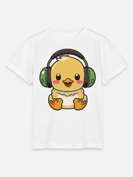 Kawaii Süße glückliche bunte Ente mit Kopfhörern - Stanley/Stella Kinder T-Shirt MINI CREATOR  - Weiß