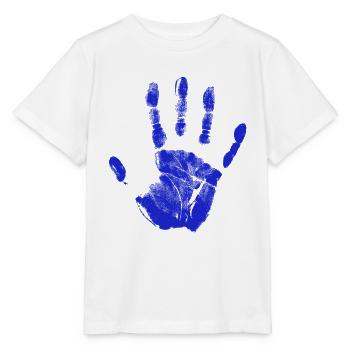 Empreinte de main peinte identité doigts et paume bleu - T-shirt bio MINI CREATOR Stanley/Stella Enfant - blanc - Devant - Maike (125cm)