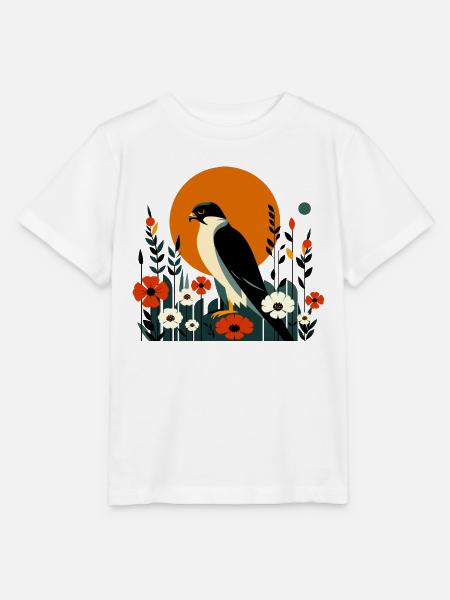 Wanderfalke in Blumen - Stanley/Stella Kinder T-Shirt MINI CREATOR - Weiß