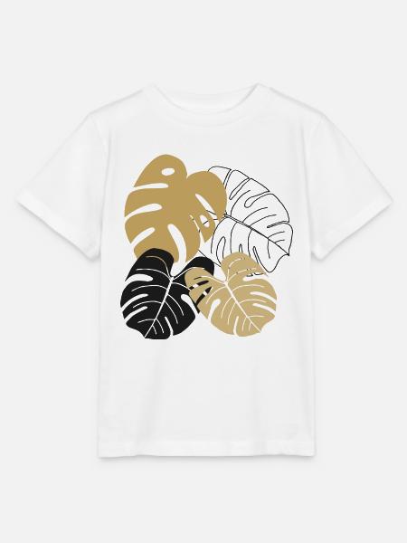 Monstera Blätter Line Art - Stanley/Stella Kinder T-Shirt MINI CREATOR - Weiß