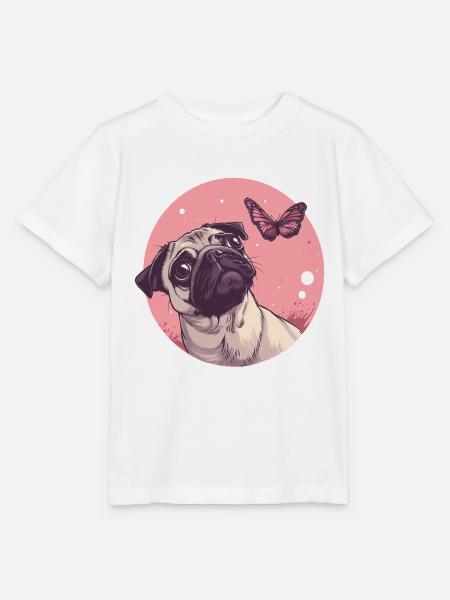 Mops und Schmetterling - Stanley/Stella Kinder T-Shirt MINI CREATOR  - Weiß